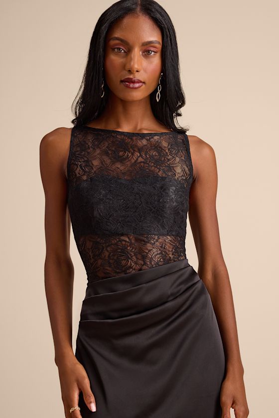 Akasha Black Sheer Lace Mixed-Media Maxi Dress - thumbnail 5