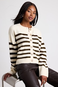 Hazelynn Ivory and Olive Striped Cardigan Sweater 1