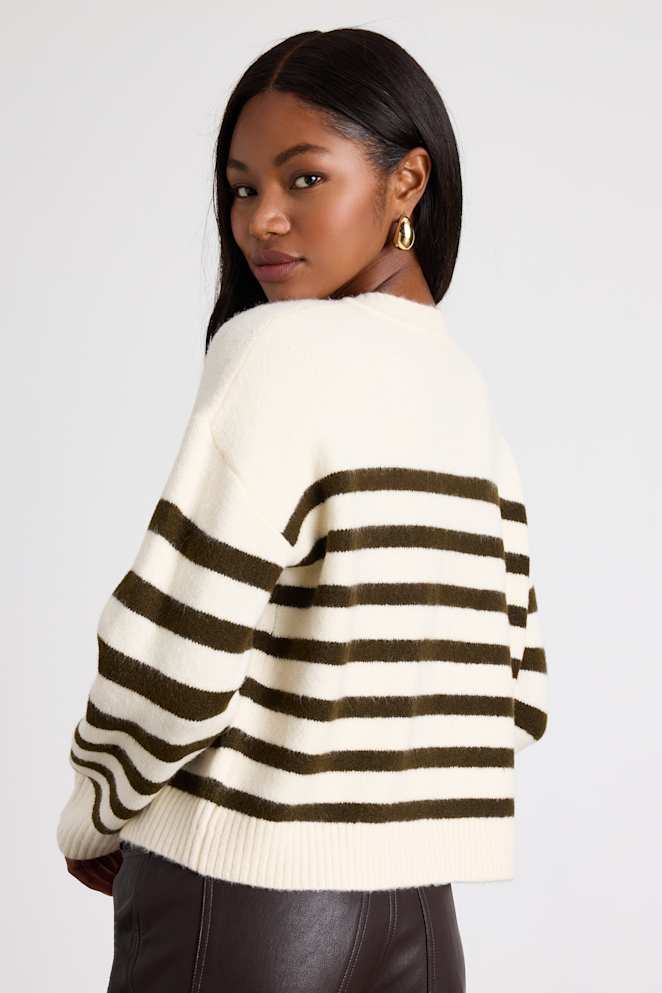 Hazelynn Ivory and Olive Striped Cardigan Sweater