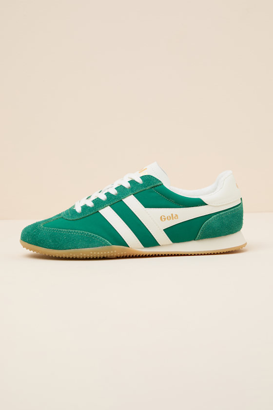 Sprinter Green and Off White Suede Lace-Up Sneakers 1