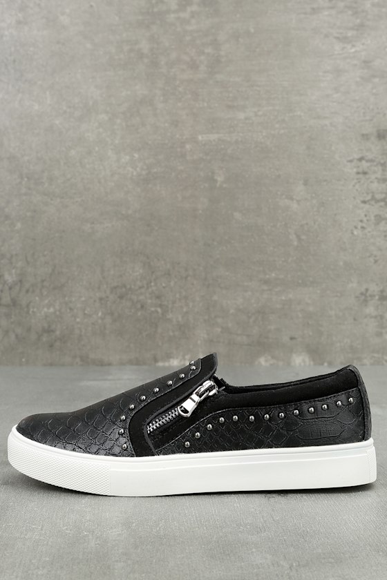 Report Andre Black Leather Sneakers SlipOn Sneakers Lulus