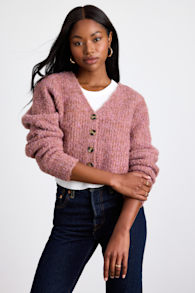 Evoletta Pink Marled Cropped Cardigan Sweater 1