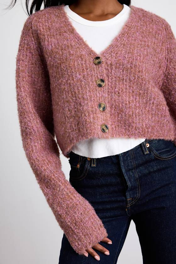 Evoletta Pink Marled Cropped Cardigan Sweater 2