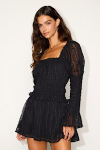 Katima Black Swiss Dot Textured Long Sleeve Top 1