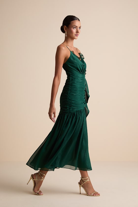 Stunning Soiree Emerald Lurex Ruched Midi Dress 5