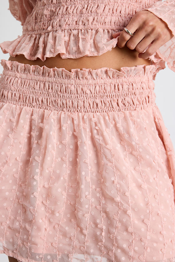 Blush Pink Skirt - Mid-Rise Skirt - Swiss Dot Smocked Mini Skirt - Image 4