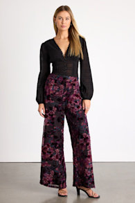 Astley Black Multi Floral Burnout Wide-Leg Pants 1