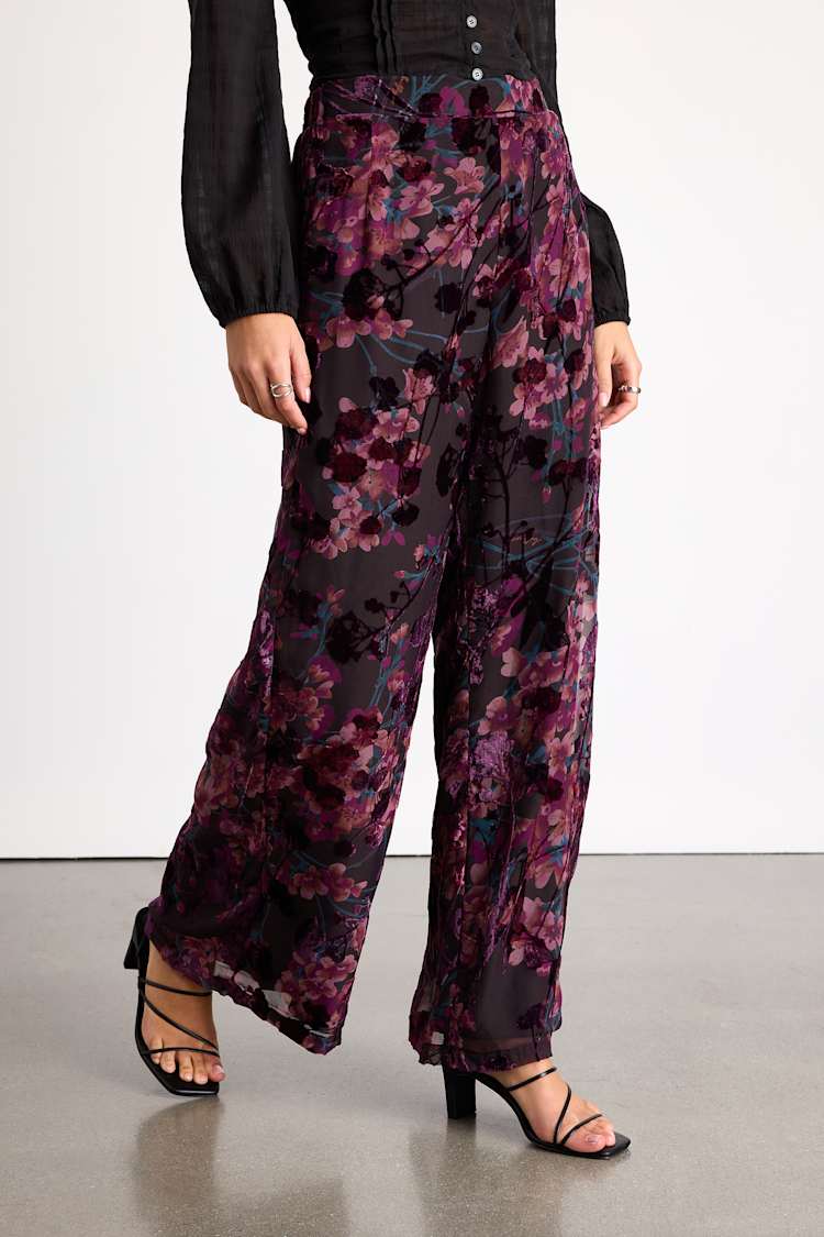 Astley Black Multi Floral Burnout Wide-Leg Pants