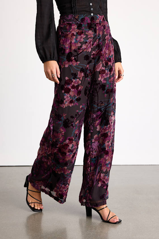 Astley Black Multi Floral Burnout Wide-Leg Pants 2