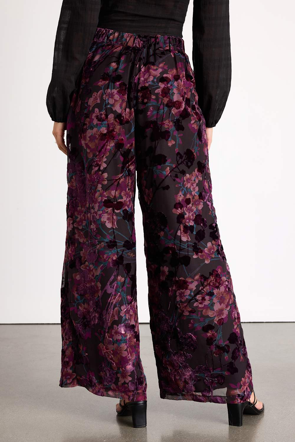 Astley Black Multi Floral Burnout Wide-Leg Pants