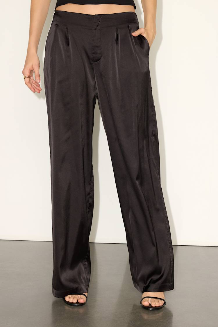 Marela Black Satin Low-Rise Straight Leg Trousers