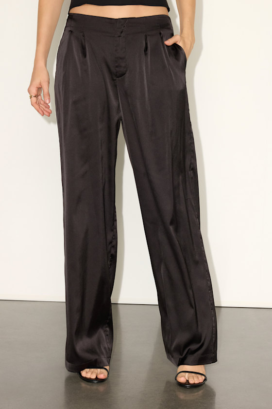 Marela Black Satin Low-Rise Straight Leg Trousers 2