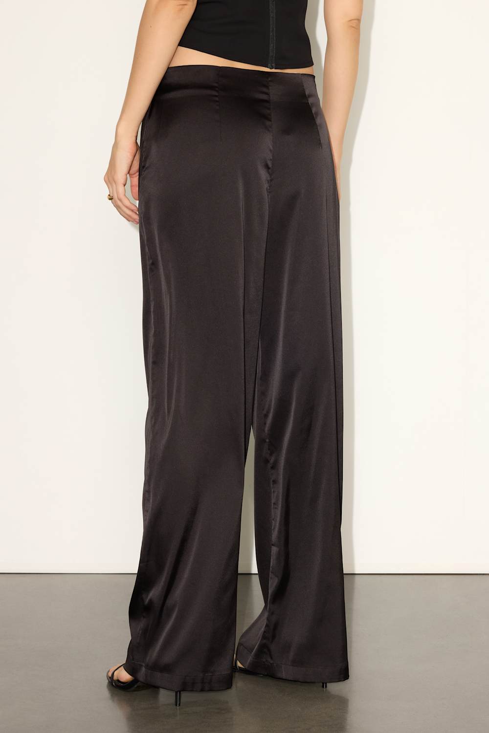 Marela Black Satin Low-Rise Straight Leg Trousers