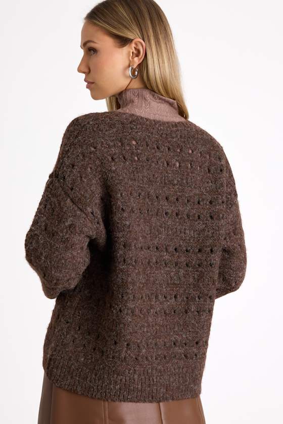 Mariner Brown Marled Pierced Crew Neck Pullover Sweater 2