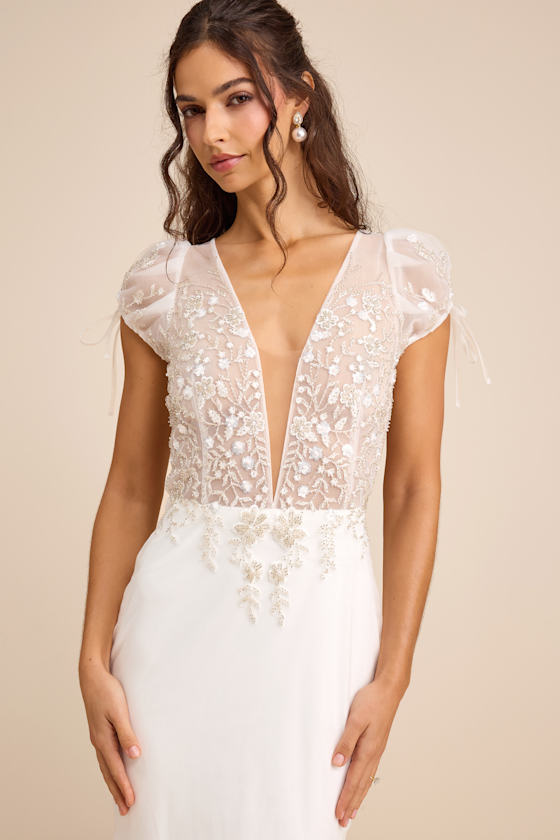 White Mesh Gown - Mermaid Maxi Dress - Short Sleeve Maxi Dress - Image 3
