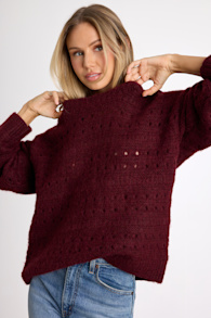 Mariner Burgundy Pierced Crew Neck Pullover Sweater 1