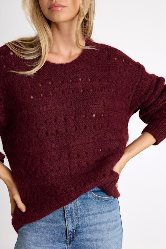 Mariner Burgundy Pierced Crew Neck Pullover Sweater 2