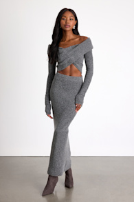 Alfina Grey Knit High-Rise Maxi Skirt 1