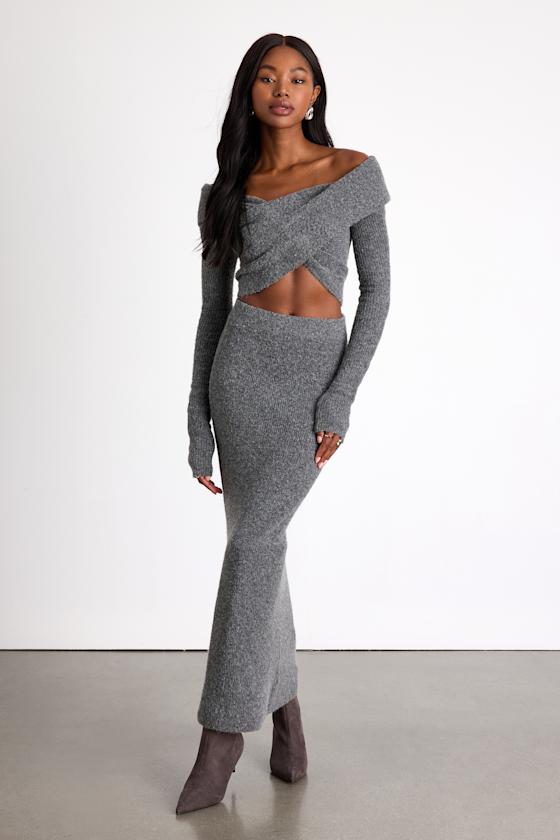 Alfina Grey Knit High-Rise Maxi Skirt 1