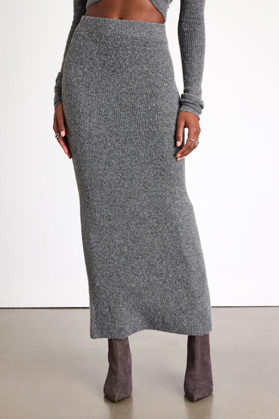 Alfina Grey Knit High-Rise Maxi Skirt 2