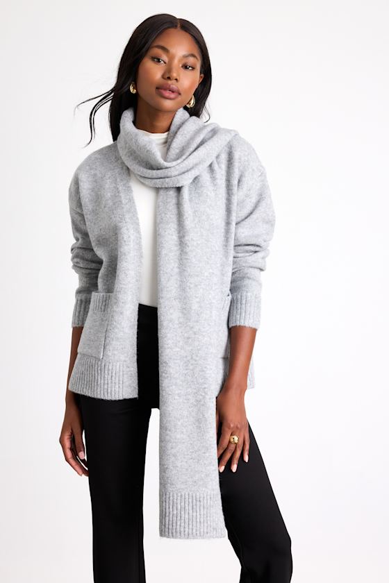 Rodina Heather Grey Open-Front Cardigan and Scarf Set 1