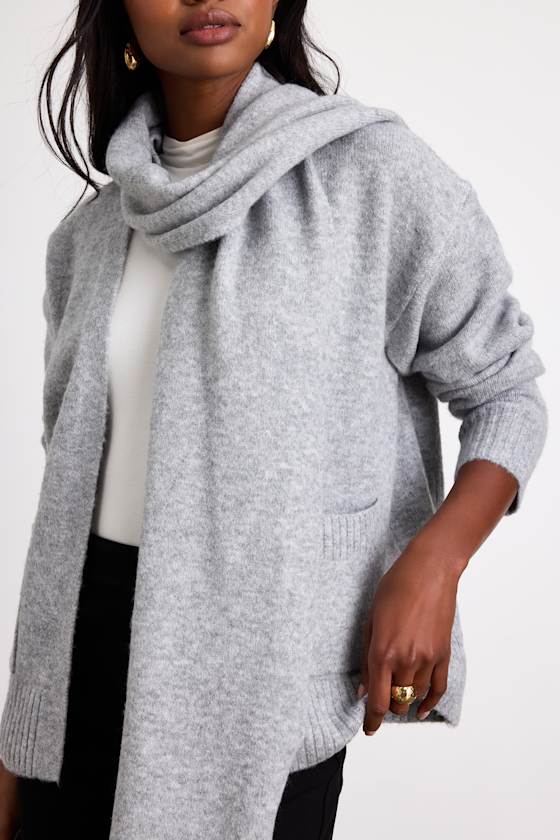 Rodina Heather Grey Open-Front Cardigan and Scarf Set 2