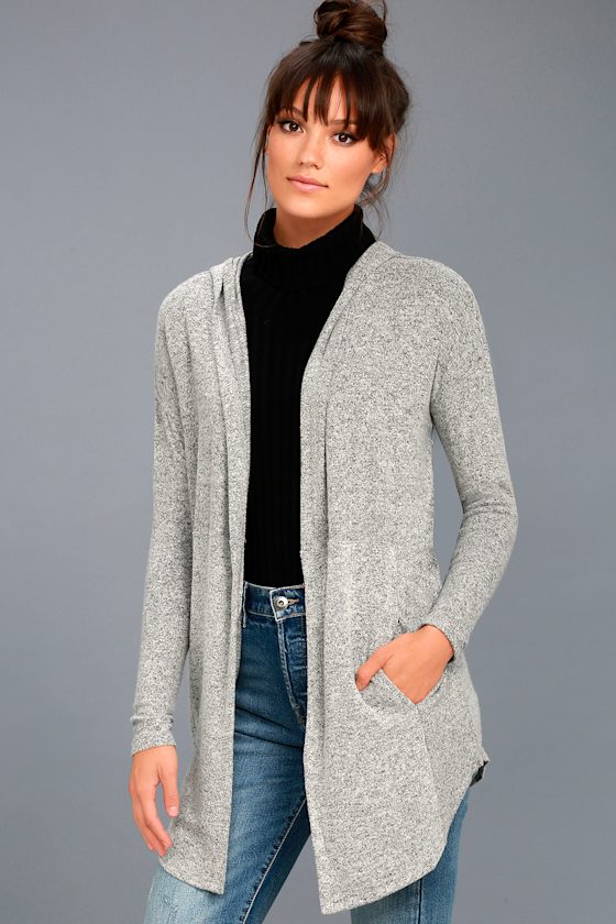 Heather Grey Cardigan Hooded Cardigan Casual Cardigan Lulus