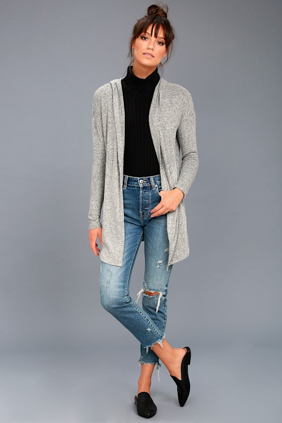 Heather Grey Cardigan Hooded Cardigan Casual Cardigan Lulus