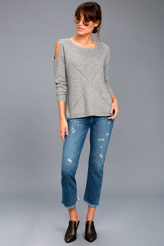 London Fog Grey Cold Shoulder Sweater 2