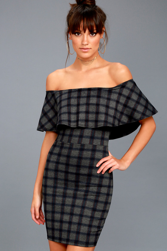 Grey plaid deals bodycon dress