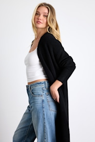 Morella Black Open-Front Long Cardigan Sweater 1