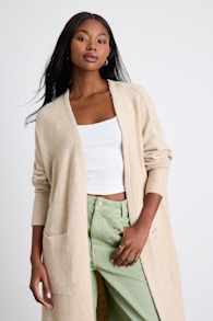 Morella Beige Open-Front Long Cardigan Sweater 1