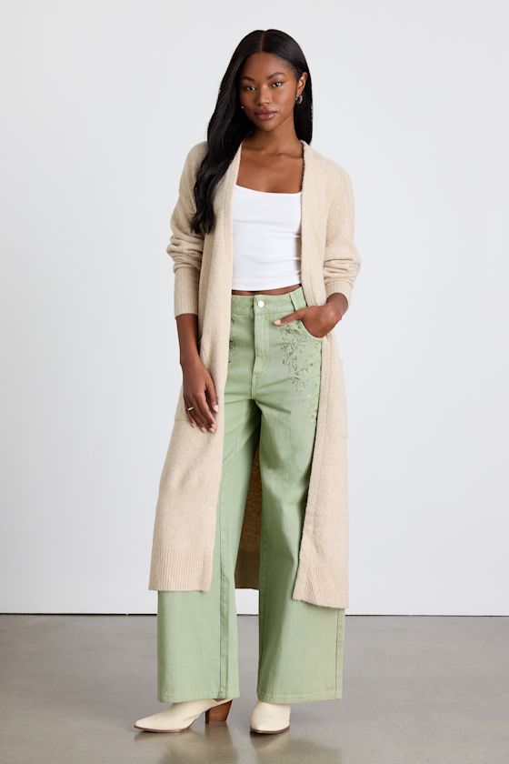 Morella Beige Open-Front Long Cardigan Sweater 2