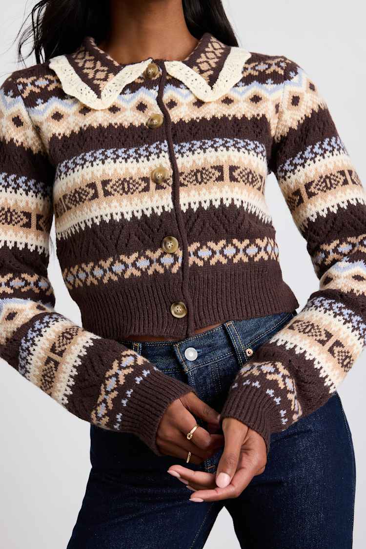 Morey Brown Fair Isle Collared Button-Up Cardigan
