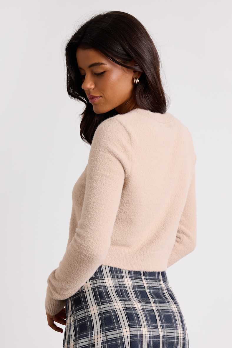 Shawnie Beige Crew Neck Cropped Pullover Sweater