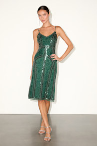 Alluring Interest Green Sequin Embroidered Sleeveless Midi Dress 1