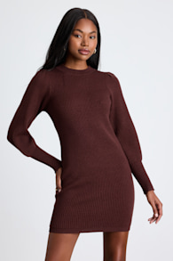 Loving You Fondly Brown Ribbed Knit Sweater Dress 1