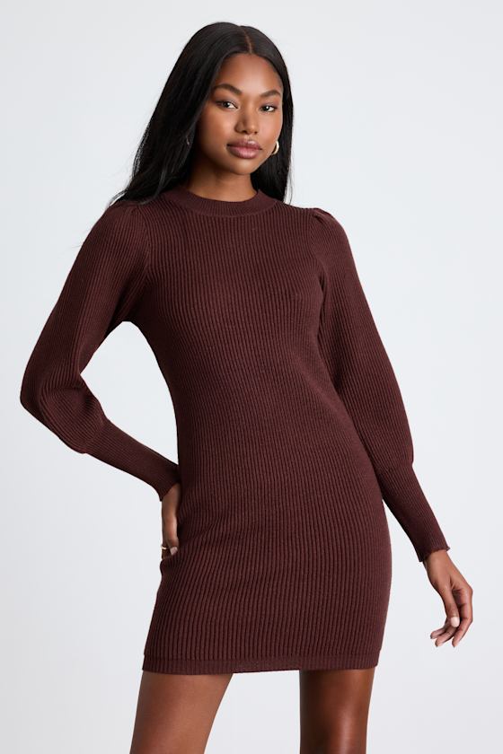 Loving You Fondly Brown Ribbed Knit Sweater Dress 1