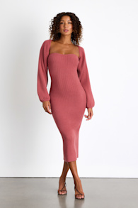 Autumn Aura Rusty Rose Ribbed Two-Piece Sweater Dress 1