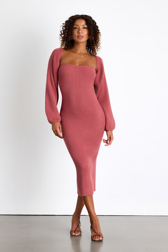 Autumn Aura Rusty Rose Ribbed Two-Piece Sweater Dress 1
