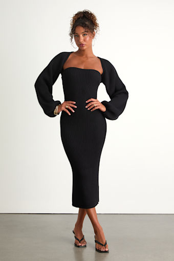 Autumn Aura Black Ribbed Two-Piece Sweater Dress 1