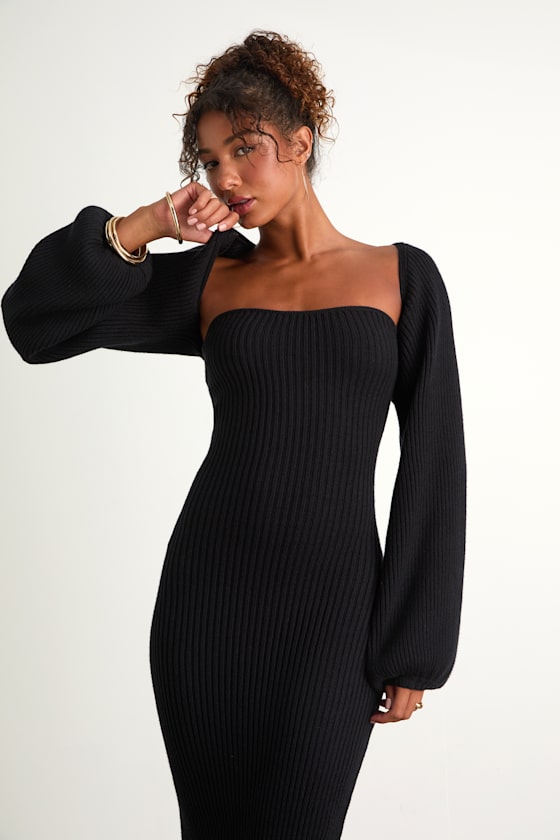 Autumn Aura Black Ribbed Two-Piece Sweater Dress 2