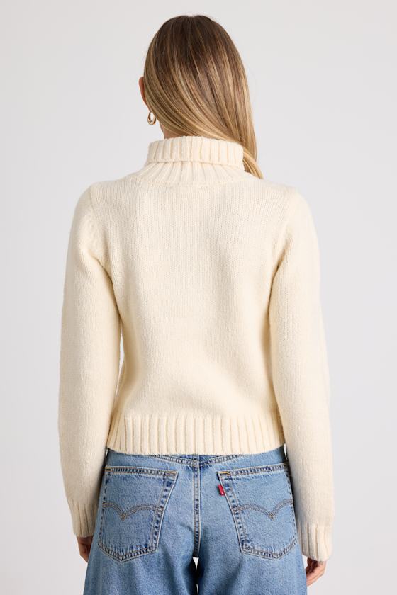 Snuggly Touch Ivory Cable Knit Turtleneck Sweater - thumbnail 2