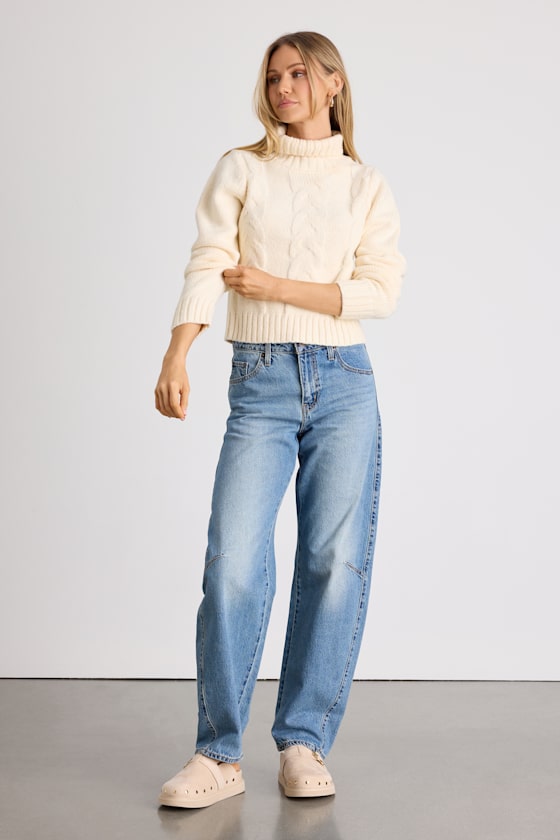 Snuggly Touch Ivory Cable Knit Turtleneck Sweater - thumbnail 4