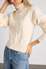 Snuggly Touch Ivory Cable Knit Turtleneck Sweater 5