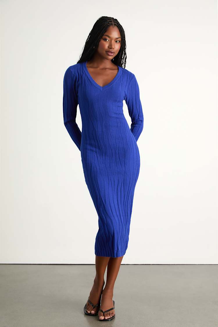 open lace back dress Dakota Long Sleeve Powder Blue Midi Sweater Dress L main image 0