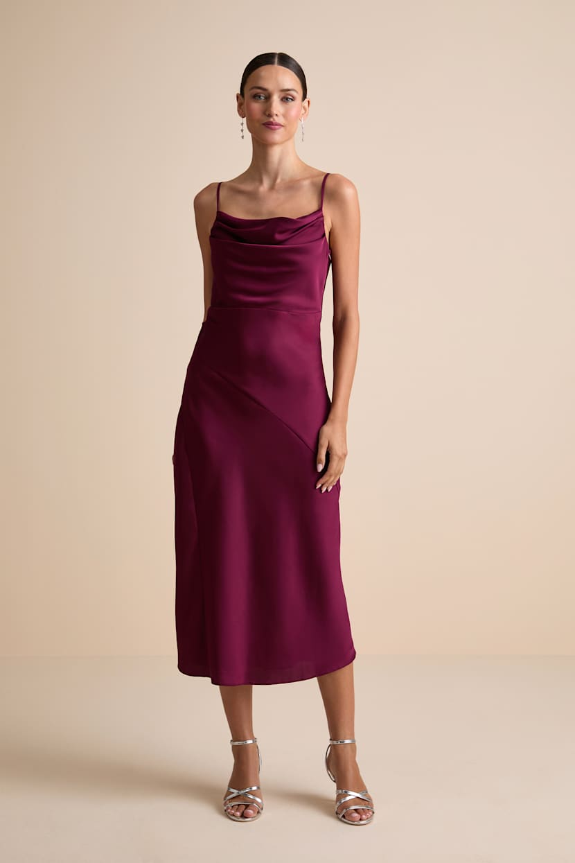 burgundy satin lucinda midi dress Burgundy Satin Allura Midi Dress