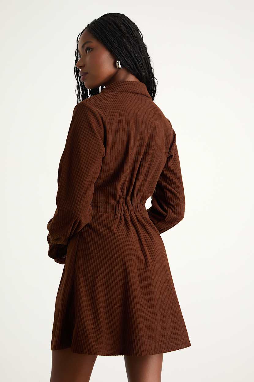 dark brown corduroy dress Lulus | Brown Corduroy Mini Dress With Pockets | Womens | Small (Available in XXS, XS)