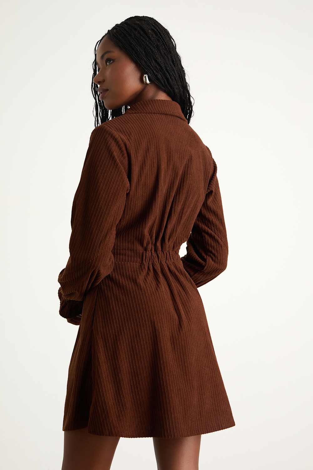 Autumn Mood Dark Brown Corduroy Mini Dress With Pockets
