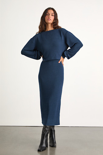 Marvelous Match Navy Knit Two-Piece Midi Dress & Sweater Set 1